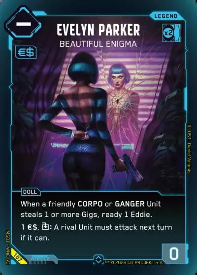 Evelyn Parker - Beautiful Enigma Welcome to Night City - Retail Cyberpunk TCG card