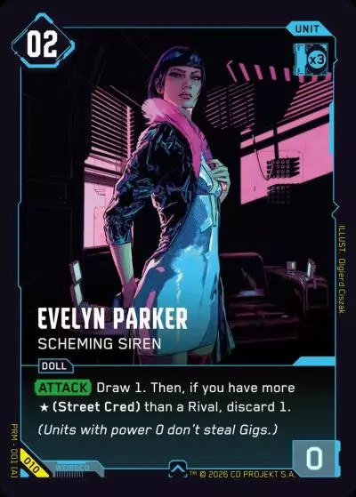 Evelyn Parker - Scheming Siren Merc Demo Deck Cyberpunk TCG card