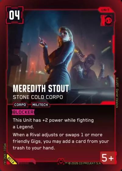 Meredith Stout - Stone Cold Corpo Welcome to Night City - Beta Cyberpunk TCG card