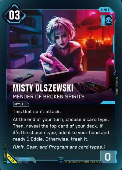 Misty Olszewski - Mender of Broken Spirits Welcome to Night City - Beta Cyberpunk TCG card