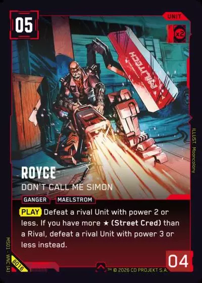 Royce - Don't Call Me Simon Welcome to Night City - Beta Cyberpunk TCG card
