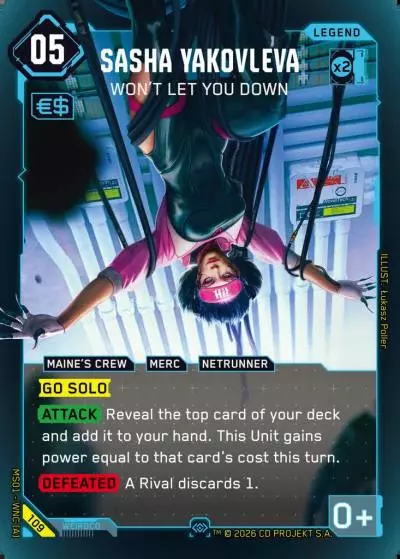 Sasha Yakovleva - Won't Let You Down Welcome to Night City - Retail Cyberpunk TCG card