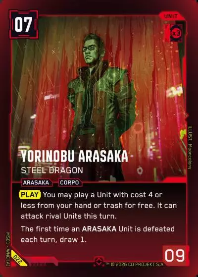 Yorinobu Arasaka - Steel Dragon Welcome to Night City - Retail Cyberpunk TCG card
